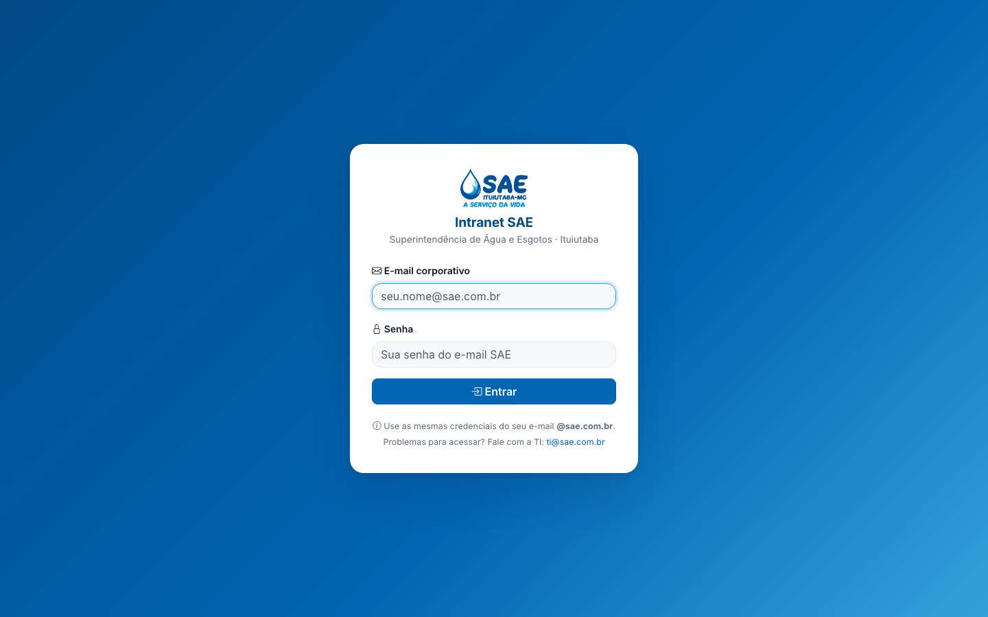 Tela de login (só aparece quando você acessa de fora da rede SAE).